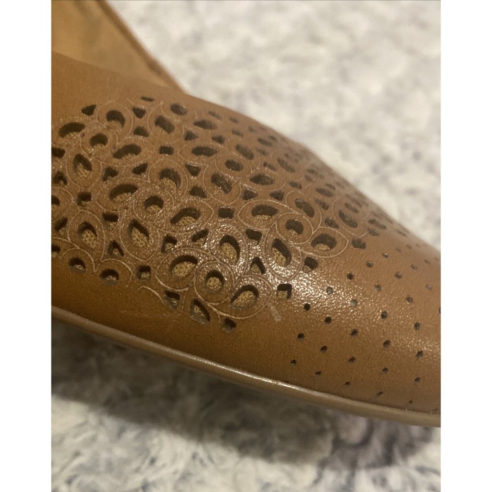 Airflex Women's Size 9 Tan Brown Leather Laser Cut Block Heel Pump Comfort Shoe - Picture 13 of 13